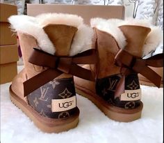 UGG Custom Bling UGG Boots With Bling Bows - Etsy Custom Uggs, Boots With Bows, Lv Boots, Ugg Boots With Bows, Chestnut Brown Color, Ugg Snow Boots, Bling Bows, Vegan Leather Boots, Cozy Boots