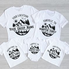 These fun custom family mountain trip vacation matching tees are perfect to give as a gift to friends and family in your life. Wear these on your next family or friend vacay trip. When ordering Select the size shirt that you'd like include the personalized name and location. Add it to your cart. Repeat for each shirt you order. Content + Care -Machine wash cold and tumble dry low Size + Fit -True To Size Fit (American Uni-Sex Sizes for T-Shirts) -Available in baby 3month-18 months, toddler 2t-5t, youth small-XL, and adult sizes small, medium, large, x-large, 2x-large, and 3x-large Processing + Shipping Your order will ship out in 2-5 days. Please allow 1-2 days for processing. Most orders are delivered in 7-10 business days. Refunds + Exchanges We know that you will LOVE your shirt! Please Colorado Family Trip Shirts, Family Camping Trip Shirts, Family Camping Shirts, Group Vacation Shirts, Family Trip Shirts, Maine Trip, Gatlinburg Vacation, Mountain Trip, T-shirt Print Design