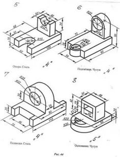 three drawings showing different types of mechanical devices