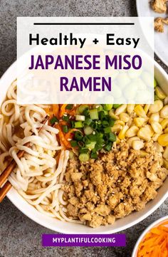 healthy and easy japanese miso ramen in a white bowl with chopsticks