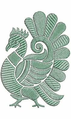 a drawing of a green peacock