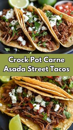 crock pot carne asada street tacos with cilantro and lime