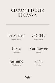 the font and numbers for elegant font styles in cavia, lavender, rose, sunflower, jasminone, poppy