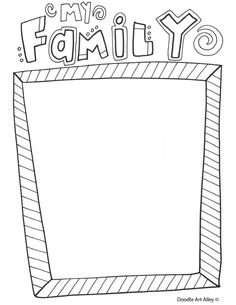 a coloring page with the word family on it and an image of a bag in the middle