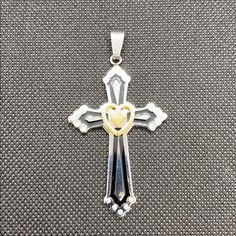 Gold And Silver Stainless Steel Cross Pendant Comes With 25 Inch Box Chain Silver Stainless Steel Jewelry With Hallmark, Stainless Steel Cross Pendant, Steel Cross, Pendant With Chain, Box Chain, Gold And Silver, Cross Pendant, Silver Gold, Necklaces