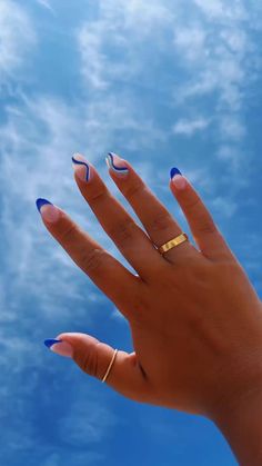 Summery Almond Shaped Nails, Colorful French Tips Almond, Blue Nails Asthetics, Short Almond Nail Inspo Summer, Cut Nail Ideas, Senior Photo Nails, European Nails Trends 2024, Summer Nails Inspo 2024, Beach Nails Short