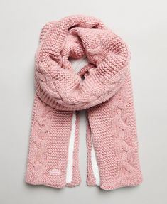 Women’s - Cable Knit Scarf in Pink | Superdry Tweed Material, Cable Scarf, Cable Knit Scarf, How To Clean Iron, Knit Scarf, Knitting Designs, Vintage Pink, Favorite Things List, Cable Knit