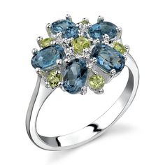 London Blue Topaz Ring Sterling Silver Oval 3.25 cts SR3412 Side Blue Topaz Ring Sterling Silver, Jewelry Questions, August Birthstone Ring, Fashion Rings Silver, Multi Gemstone Ring, London Blue Topaz Ring, Peridot Gemstone, Peridot Ring, London Blue Topaz