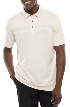 A breathable cotton-forward fabric means easy comfort in this short-sleeve polo with stripes at the chest. 28" length ( size Medium ) Spread collar Short sleeves 58% cotton, 42% polyester Machine wash, tumble dry Made in Peru Striped Polo Shirt With Polo Collar For Golf, Classic Striped Polo Shirt With Collared Neckline, Casual Striped Polo Shirt For Golf, Striped Cotton Polo Shirt With Short Sleeves, Casual Polo Shirt With Signature Stripes, Relaxed Fit Short Sleeve Polo Shirt For Golf, Striped Relaxed Fit Collared Polo Shirt, Relaxed Fit Short Sleeve Golf Polo Shirt, Striped Relaxed Fit Short Sleeve Polo Shirt