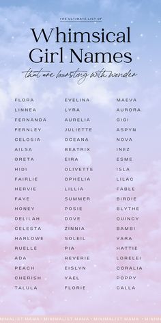 the poster for whimsical girl names