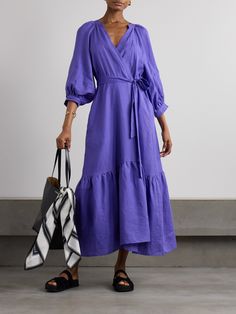 Eres' 'Joie' dress feels light and airy - a result of both the linen and the billowy, tiered silhouette. It's cut with a belted, wrap-effect front that falls to a maxi hemline. Style yours with woven accessories. Exclusive Dress, Linen Maxi Dress, Purple Dress, Skirt Top, Net A Porter, In Fashion, Women Collection, Denim Dress, Wrap Dress