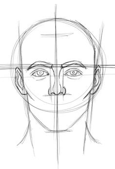 a drawing of a man's face with lines on the sides and one side