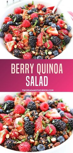 berry quinoa salad in a white bowl