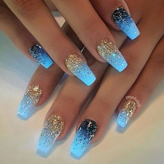 Classy Nail Designs, Blue Acrylic Nails, Glamorous Nails, Blue Nail, Nail Designs Glitter, Unique Nails, Coffin Nails Designs