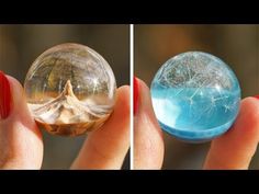 two pictures of a person holding a glass ball