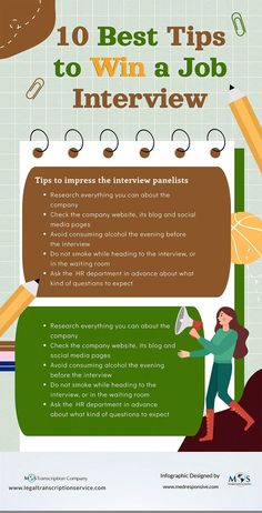 the top 10 best tips to win a job interview infographical poster with an image of a woman