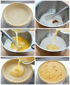 steps to make pie crusts in pans with whisk being poured into them