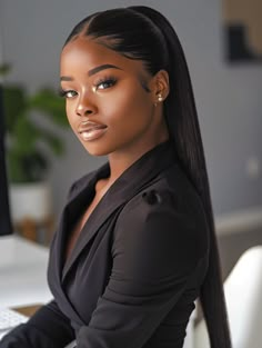 57 Stunning Weave Black Ponytail Hairstyles for Every Occasion: Curly, Sleek, Braided & More Sleek Ponytail Weave, Straight Ponytail Hairstyles, Ponytail Weave, Human Hair Ponytail Extensions, Puff Ponytail, Black Ponytail