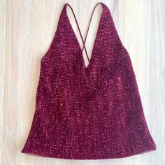 Nwt Express Wine Red Sequin Strap Top Lined S. Flirty And Fun Sparkly Top! Criss-Cross Back, Deep “V” In Front And Back, Spaghetti Straps. Stretchy. Fully Lined. Color Is A Deep Wine Red. Chest Measured Flat Underarm To Underarm Is 14-1/2”. Front Length From Bottom Of V Is 14”. Perfect Condition! Posh Ambassador, Quick Shipper, Five-Star Seller, Non-Smoking Home. Sparkly Top, Red Sequin, Strap Tops, Wine Red, Spaghetti Strap, Womens Tops, Red, Women Shopping, Color