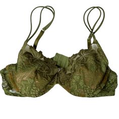 From Personal 40 Piece La Perla Bra Collection; This Is One Of Four That Were Never Worn And Are As New. Deep Green Olive Tones With Caramel Colored Inner Lining. La Perla's Lace Designs Are Exquisite In Design And Quality Of Fabric. 65% Polyamide, 20% Viscose, 10% Spandex. Support Under And On Sides For Sculpted Support And Uplift. Purchased In La Perla Shop In Florence Italy. Tags Were Never Put Through The Lace Bras. In Versatile And Exceptional Piece! Green Lace Bra, Green Bra, Olive Tone, Green Bras, Lace Designs, Green Olive, Caramel Color, Green Lace, Lace Design