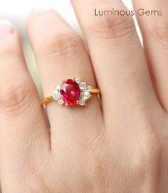 Round Cut Ruby Engagement Ring Diamond Cluster Ring Unique Art Deco Moissanite Ring for Her Anniversary Gift Wedding Band & Bridal Ruby Ring - Etsy Ruby Rings, Diamond Cluster Engagement Ring, Engagement Ring Diamond, San Gabriel, Ruby Engagement Ring, Bridal Bands, Diamond Cluster Ring, Ring Unique, Ring Diamond