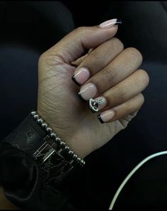 Black French Tip Vivienne Westwood Nails, Short Vivienne Westwood Nails, Mens French Tip Nails, Vivienne Westwood Nails Short, Black French Tip Shorties, Short French Black Nails, Black Vivienne Westwood Nails, Short Black French Tip Acrylic Nails, Shorties Nails Black