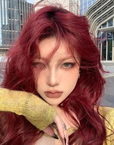 Velvet Hair Color, Red Velvet Hair Color, Asian Red Hair, Hair Color Ideas Trendy, Red Hair Pale Skin, Red Velvet Hair, Red Hair Dye, Dark Red Hair Color, Hair Pale Skin