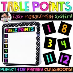 the table points display includes numbers, times and place mats for each student to use