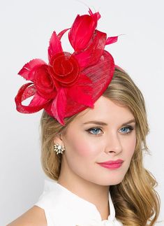 Fascinators Diy, Rose Fascinator, Red Fascinator, Ladies Hats, Occasion Hats, Red Hat Society, Hat Headband