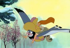 an animated character flying through the air with another character in front of him and her