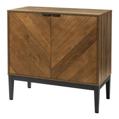 the sideboard is made from wood and has an open door on one side, with black legs