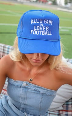 All is fair in love & football, right? This bright blue embroidered trucker hat is perfect for the football fan to rock on game day (and any other day)! 

ALL HATS ARE FINAL SALE! Cheap Trucker Hat For Sports Fans, Cheap Collegiate Trucker Hat For Sports, Fun Blue Trucker Hat With Letter Print, Casual Blue Trucker Hat For Game Day, Blue Casual Trucker Hat For Fans, Casual Blue Trucker Hat For Fan Gear, Blue Trucker Hat With Letter Print, Blue Sporty Trucker Hat For Game Day, Sporty Blue Trucker Hat For Fans