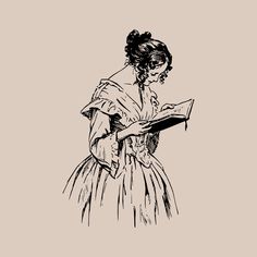 a woman in a dress reading a book