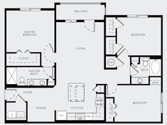 the floor plan for a two bedroom apartment with an attached kitchen and living room area