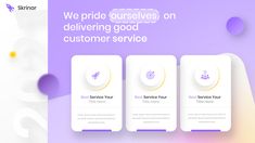 three mobile app screens with the text we pride ourselves on delivering good customer service