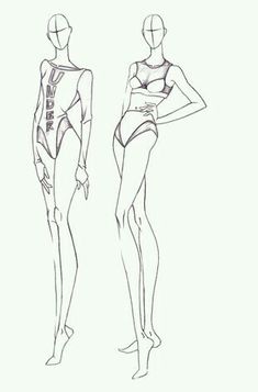 two female mannequins in swimsuits standing next to each other with their hands on their hips