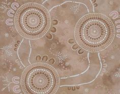 an abstract painting with circles and flowers on a brown background, in shades of pink