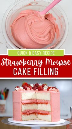 strawberry mousse cake filling recipe with text overlay