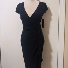 As Pictured, Perfect New Condition! Navy Blue, Bodycon Sheath Style With Flutter Rouched Flounce Details Along Bodice+ Shown Skimming Unstretched On 35.5-27-35.5 Mannequin With Padded Bra To Show Max Cleavage, Can Take More Or Less Depending On Fit Preferences Due To Soft 5% Spandex Elegant Black Ralph Lauren Dress, Fitted Ralph Lauren Dress, Chic Fitted Ralph Lauren Dress, Summer Fitted Ralph Lauren Dresses, Fitted Ralph Lauren Summer Dresses, Elegant Ralph Lauren Dress With Ruffles, Ralph Lauren Chic Fitted Dress, Ralph Lauren Dress, Flutter Sleeve Dress