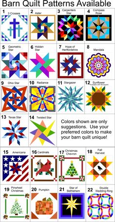 an image of quilting patterns and instructions for the star quilt pattern, which is also available