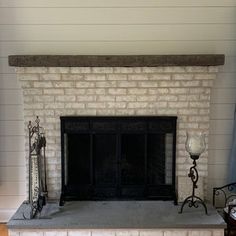 the fireplace is clean and ready to be used