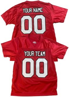 This product offers a 2 color print, custom football jersey for fantasy football fans. The casual fit fan shirt includes a team name, player name, and numbers, all outlined for a sleek look. Customized with your Team Name, Player Name and Number 1. Front Name: 2. Back Name: 3. Front & Back Number: If you would like a color or type style other than the default color shown please indicate what type style & color: Choose from 18 Lettering Colors. If you want a lettering color other than the default Sports Fan Cotton Jersey With Team Name, Team-colored Jersey With Team Name For Sports, Team-colored Football Season Fan Jersey, Team-colored Jersey With Name Print, College Team Name Jersey - Fan Apparel, Football Pants, Baseball Socks, Uniform Pants, Soccer Shorts