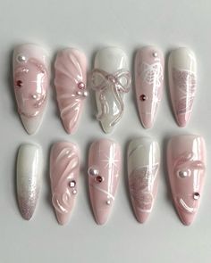 Coquette Hobbies, Fake Nails Aesthetic, Cutesy Nails, Nagellack Trends, Nail Salon Design, Mermaid Nails, Japanese Nails