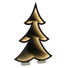 a lighted christmas tree is shown against a white background and has gold foil on it