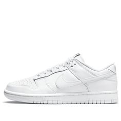 Introducing the Nike Wmns Dunk Low 'Triple White' – a sleek and stylish offering that's sure to please. These shoes feature leather uppers, side panels made of supple leathers, and a breathable mesh tongue for maximum comfort. Black Nike branding adds an extra touch of flair, while the midsole and treading are finished in crisp white hues. Perfect for street style or the gym, these shoes are sure to become your new favorite go-to. Step into timeless style with the Nike Wmns Dunk Low 'Triple Whit Air Dunks, Nike Low Dunk, College Wishlist, Jordan 1 Low Unc, Low Dunks, Wishlist 2024, Tenis Nike, White Shoes Sneakers, Womens Air Jordans