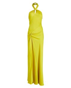 Ronny Kobo Selina Open-Back Satin Halter Gown in yellow | INTERMIX® Miami Sunset, Backless Gown, Halter Gown, Designer Evening Dresses, Ronny Kobo, Casual Day Dresses, Striped Sleeveless Dress, Silk Floral Dress, Silk Gown