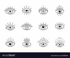 set of nine hand drawn eye icons