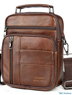 OrcaJump - Mens Cowhide Crossbody Messenger Bag with Zipper Closure for Everyday Outings - Black/Brown Outdoor Brown Shoulder Bag With Zipper Closure, Brown Outdoor Shoulder Bag With Zipper Closure, Bag With Zipper, Fashion Materials, Crossbody Messenger Bag, Messenger Bag, Black And Brown, Zipper, Pattern