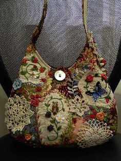 a handbag with flowers and lace on it