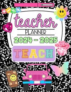 the teacher planner is in front of a black and white background